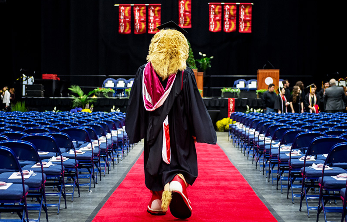 Mascot walks at Commencement